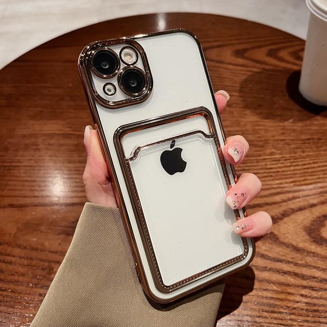 Plating Transparent Card Holder Phone Case For Iphone 14 13 11 12 Pro Max Plus Lens Protection Shockproof Silicone Wallet Cover