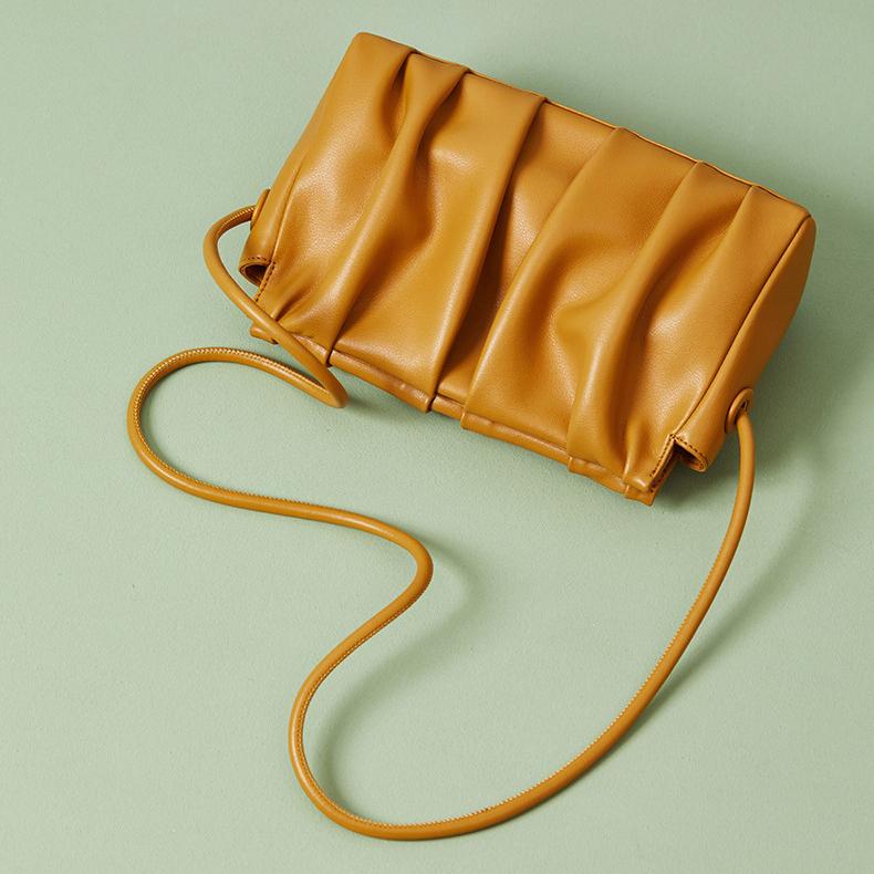 Genunie Bag Fold Design Women's New Simple Texture Soft Cowhide Bag Versatile One Shoulder Straddle Bag Real Leather Bag