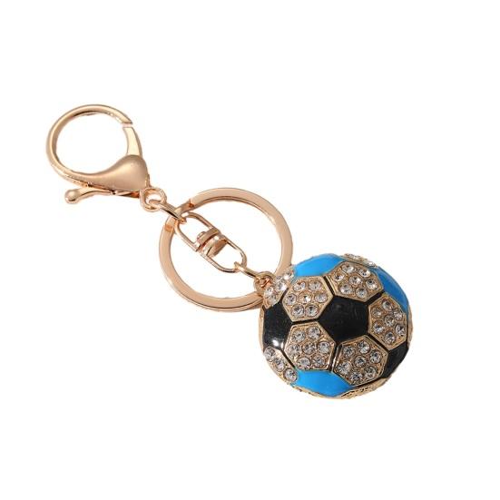 Keychain Pendant Rhinestones Inlaid Football Design Key Chain with Enamel Finish Lobster Clasp Backpacks синий
