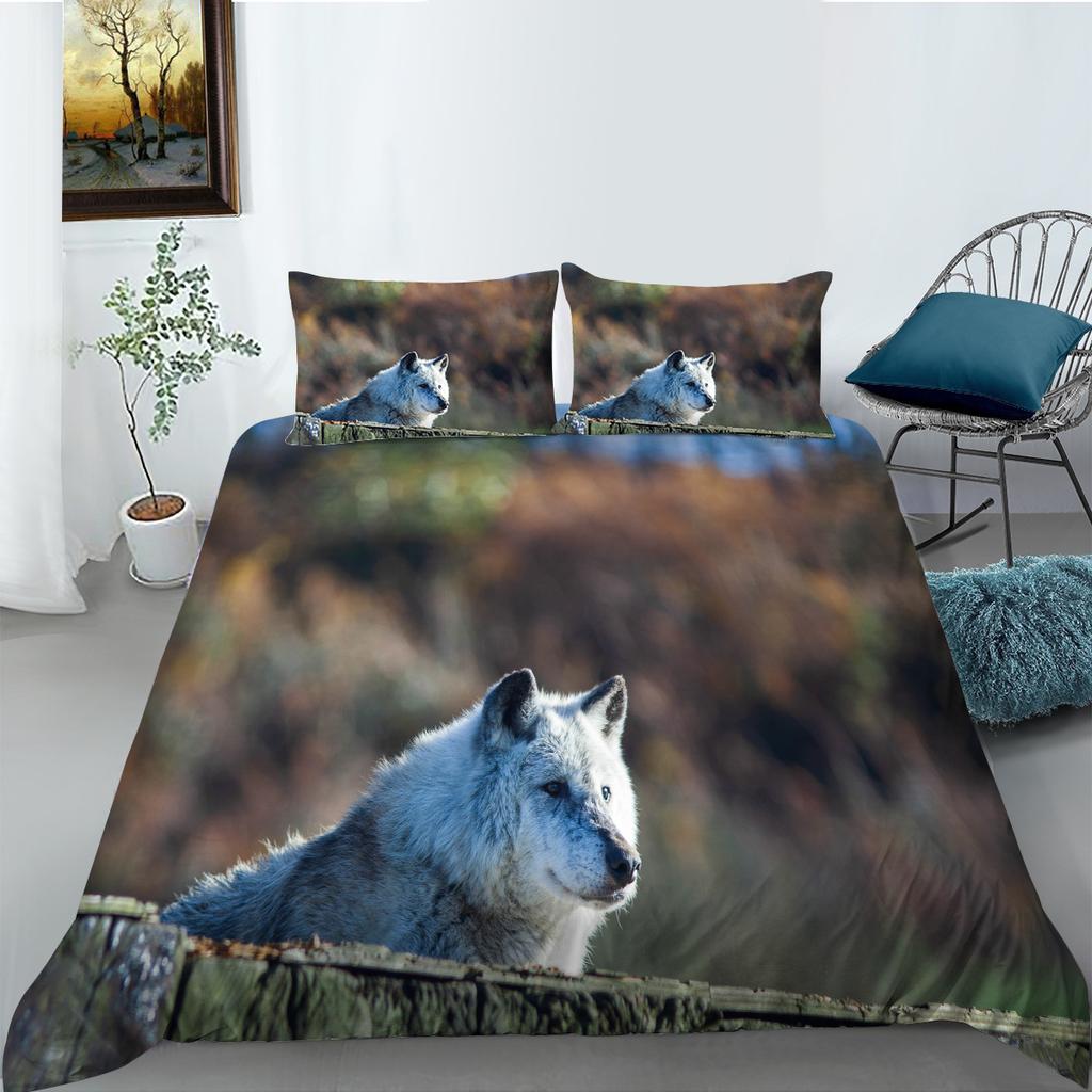 Wolf Series 3D Digital Printing Polyester Bedding Two Or Three-Piece Set