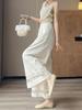 Women's Baggy Wide Leg Pants Lace Splicing High Waist Thin Elastic Waist Straight Trousers Vintage Style Casual Clothing Summer