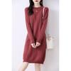 2023 Women's Mid-Length Merino Wool Sweater Dress - Round Neck, Long Sleeve Knitwear for Autumn and Winter