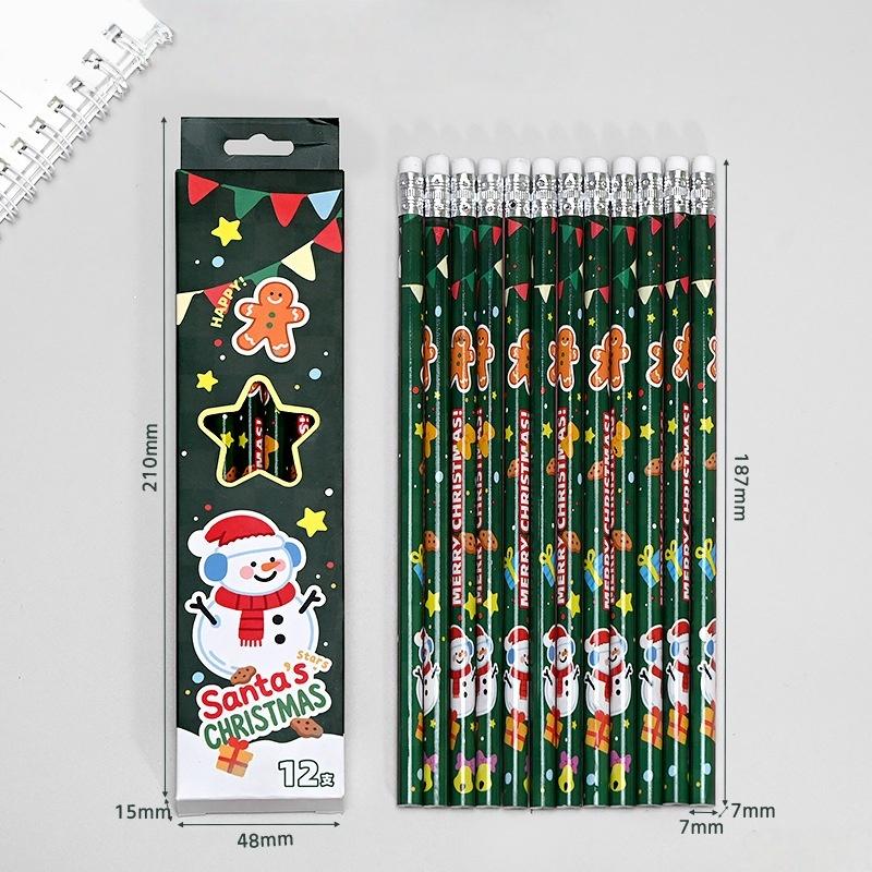 12Pcs/Set Christmas Themed Pencils For Kids Birthday Christmas Party Gift Cartoon Snowman Santa Claus Pencil For School Rewards