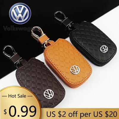 For VOLKSWAGEN VW Leather Car Logo Key Protective Bag for Volkswagen Passat Santana Touareg Tiguan Golf Bora Lavida Jetta Beetle
