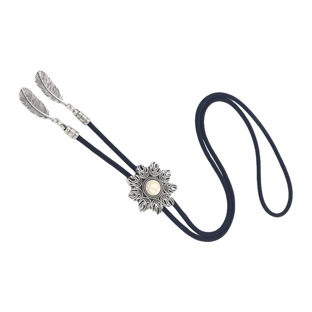 Western Cowboy Braided Rope Bolo Tie Necklace with Sun Turquoises Stone Pendant Jewelry Necktie Chain for Men and Women