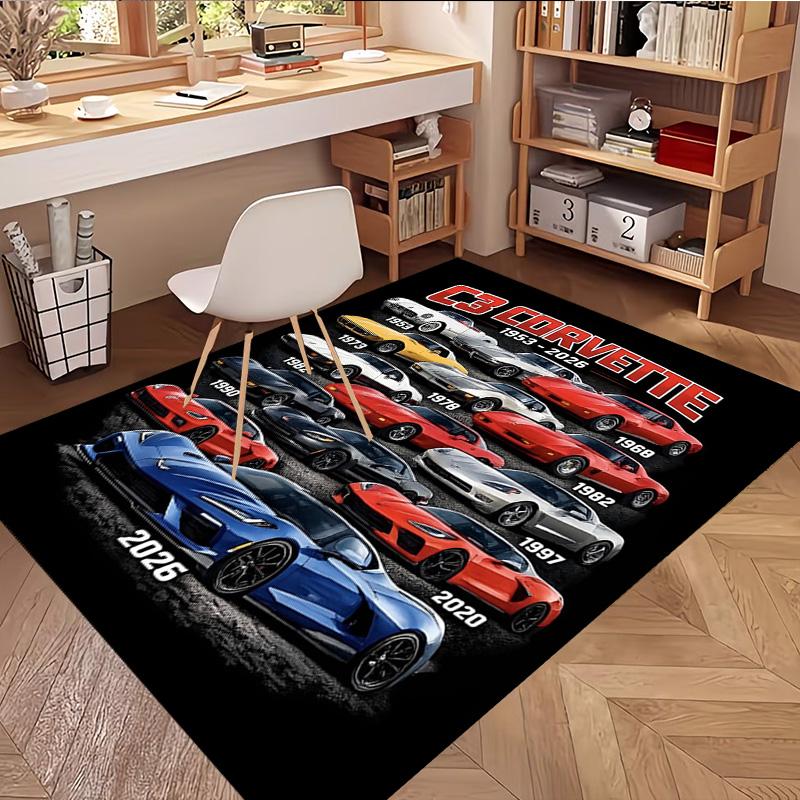 Chevrolet Corvette Print Rug, Washable Floor Carpet, For Entryway Dorm Laundry Room Office Study, Home Decor Birthday Christmas Gift