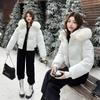 Winter new fashionable versatile hooded cotton-padded clothes short big fur collar thickened loose small student bread clothes women