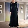 European and American new women's clothing autumn and winter solid color long-sleeved dress, golden velvet V-neck dress