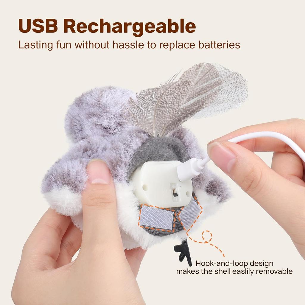 Cat Toys Flapping Bird (No Flying), Lifelike Sandpiper Chirp Tweet, Rechargeable Touch Activated Kitten Toy Interactive Cat Exercise Toys for All Bree