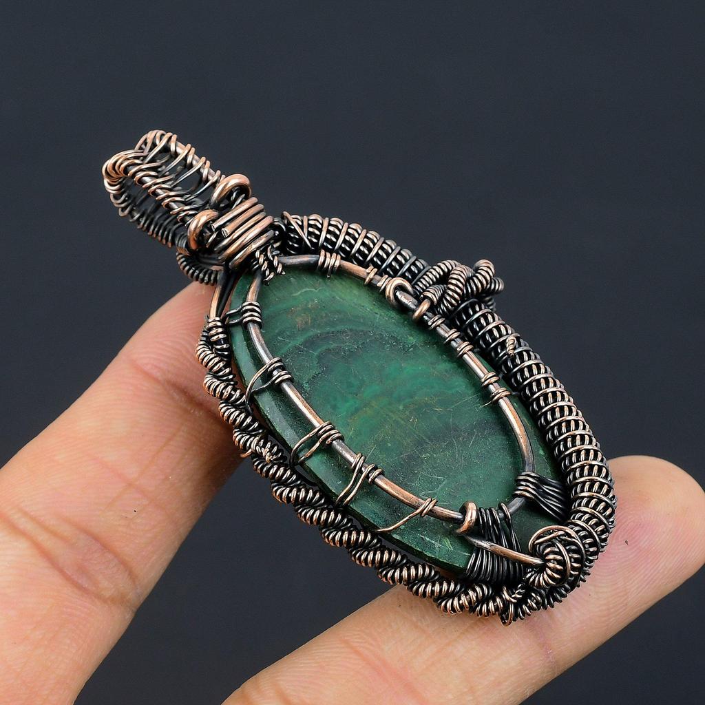 Malachite Pendant, 999 Copper Wire Wrapped  Pendant Jewelry. Gift For Women Handmade Pendant Gemstone Jewelry