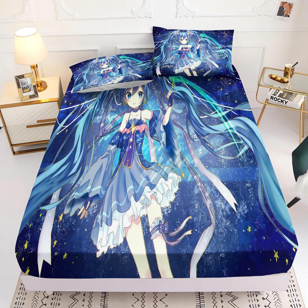 Hatsune Miku Printed  Fitted Sheet Comforte  Bed Cover Full Set  3D Children'S Bedding Anime Room Decor Home