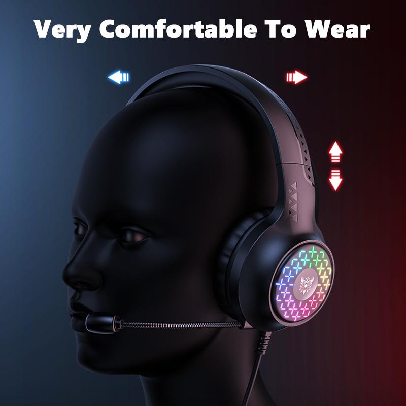ONIKUMA 3,5 mm USB kabelová herní sluchátka 40 mm velká hnací jednotka Headset RGB HD mikrofon s redukcí šumu Kompatibilní s notebookem