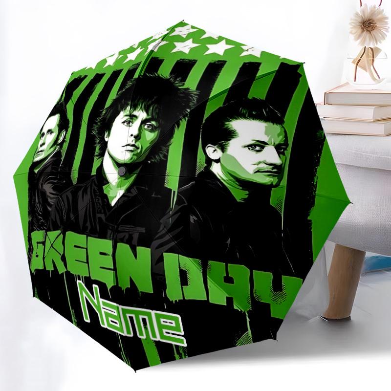1PC Green Day - Custom Name Automatic Folding Umbrella - Compact 8-Rib Design, Durable Plastic & Iron, Daily Use S0106049