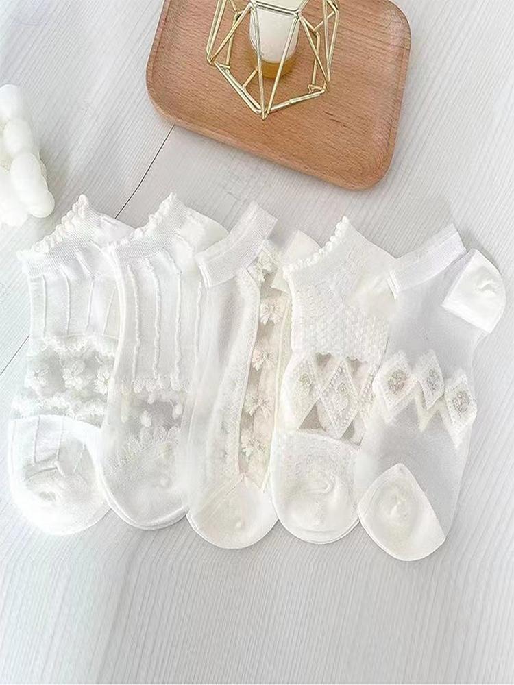 5 Pairs/Lot Summer Short Women White Socks Low Tube Cool Socks Set Cute Print Ankle Foot Cover Fashion New Kawaii Sock