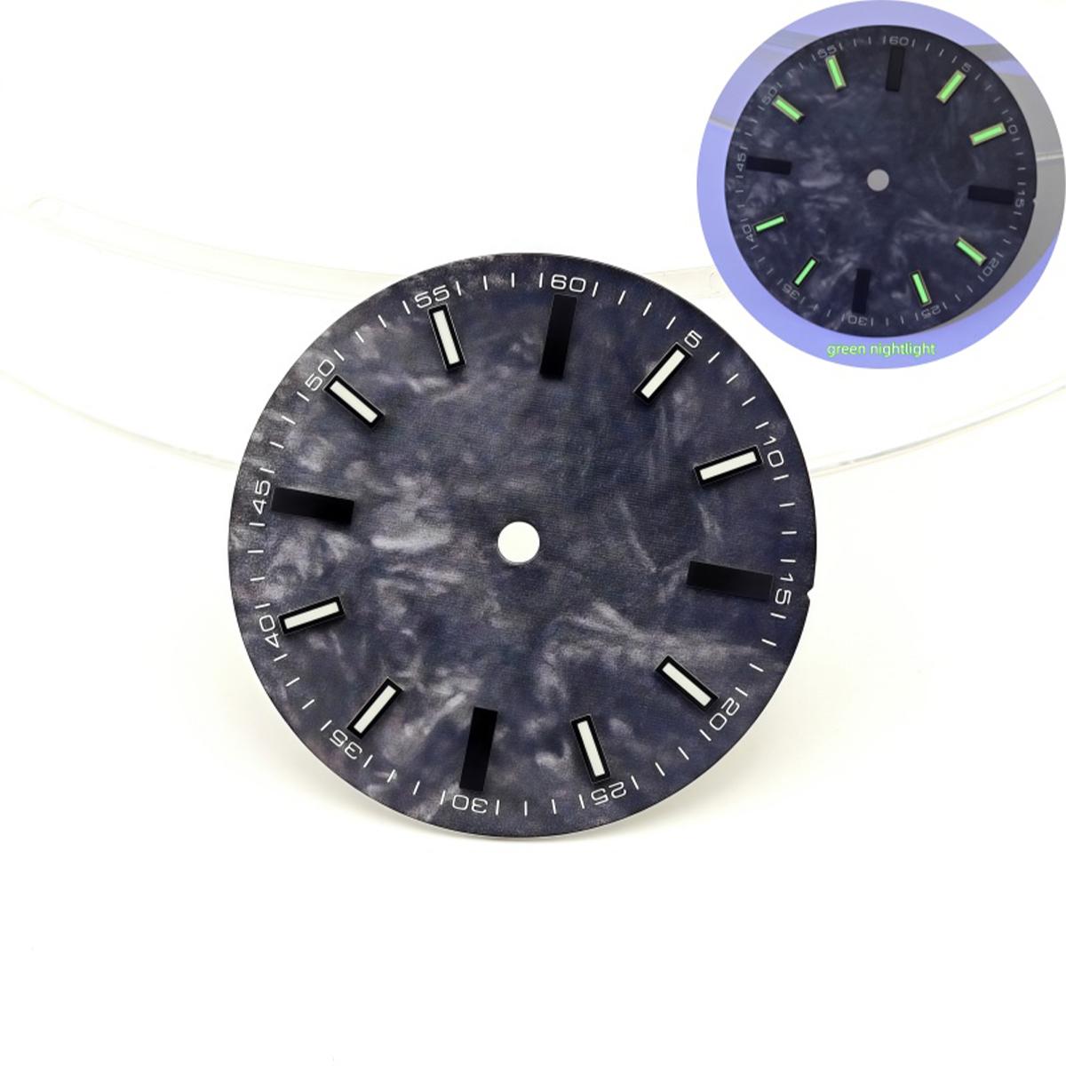 

NH35 28.5mm No logo Black Carbon Fiber Pattern Watch Dial Green Luminous Watch Faces For NH35 NH36 Automatic Movement Mod Part