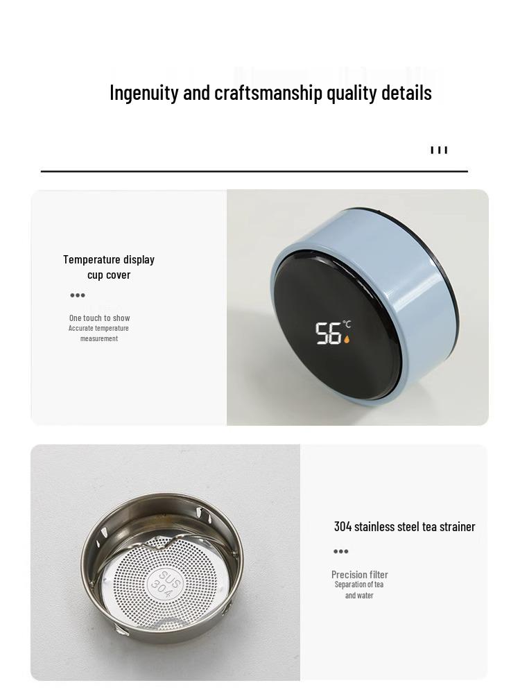 Stainless Steel Smart Temperature Display Insulated Cup for Men & Women - Portable, Pocket-Sized for Travel, Cold/Iced Water.