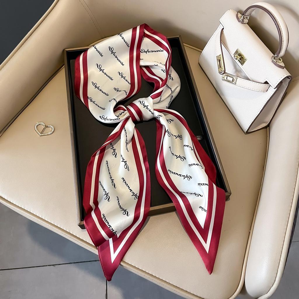Small long thin bevel silk scarf Women's ethnic style belt Tie hair belt Tie bag ribbon tie yarn scarf Thin scarf