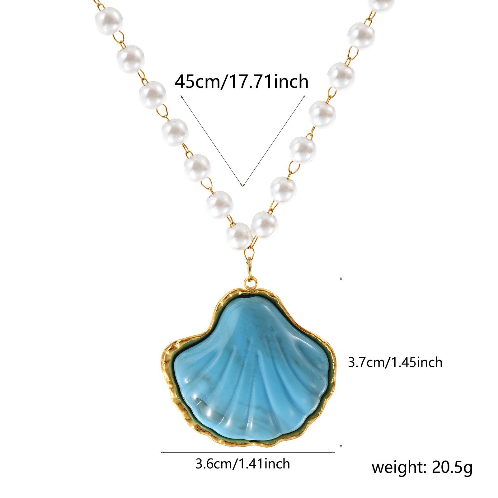

304 Stainless Steel & Resin Shell Conch Pendant Necklace 18K Gold Plated Beaded Chain 45cm For Women Ocean Jewelry Dainty Gift