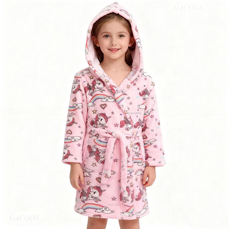 Winter Blue Bathrobe for Boys Girls Kids Sleepwear Children Bath Robe Pajamas Teenages Flannel Loungewear