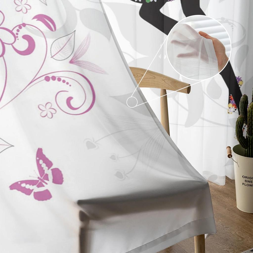 Forest Fairy Flower Butterfly Girl Tulle Curtains Living Room Bedroom Decor Chiffon Voile Kitchen Window Curtain Light Filtering For Made Of Polyester
