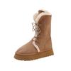 Lace-up Two-wear Snow Boots for Women's Winter New Thick-soled Medium Tube Fur Integrated Fleece Thickened Cotton Boots