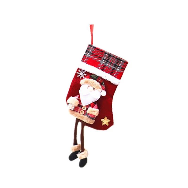 Cute Christmas Stockings Socks Fireplace Hanging Stockings Plush Personalized Home Party Decoration with Snowman Santa Elk Bear