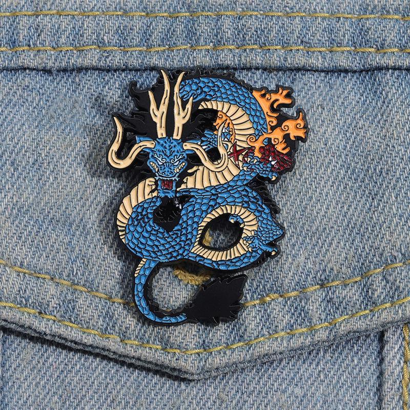 Creative Azure Dragon Brooch: Retro Styling Metal Pin for Clothes, Bags, and Apparel Jewelry.
