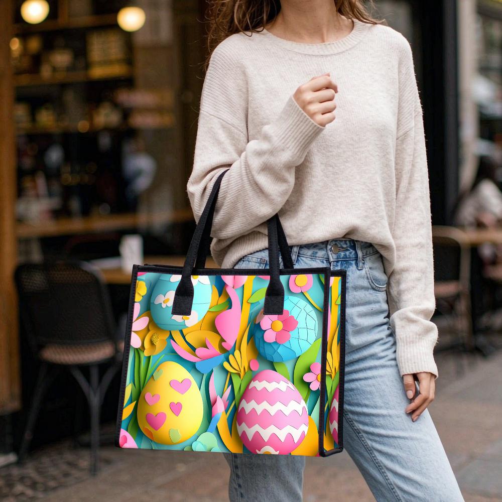 Easter Print Tote Bag Large Casual Shoulder Bag for Daily Shopping Travel Lightweight Reusable Handbag