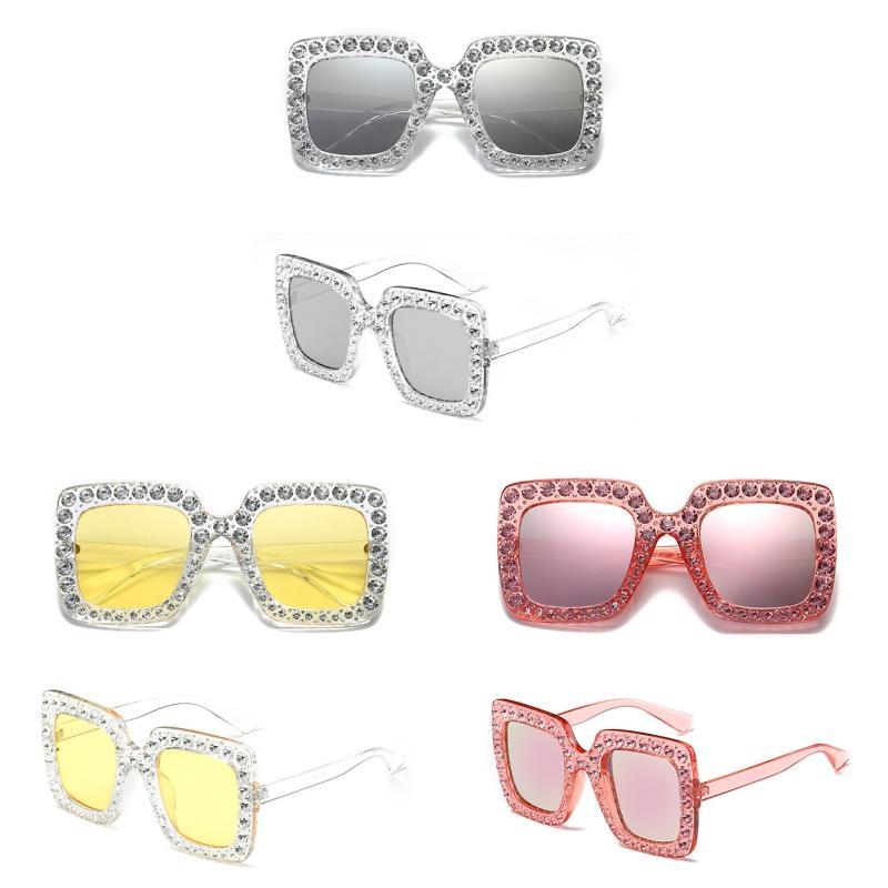 Trendy Square Frame Sunglasses With Oversized Rhinestones For Unique Fashion Style And Uv380 Protection