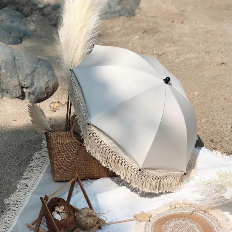 Kids Photography Props Bohemian Tassels Outdoor Stroller Sun Shade Umbrellas Beaches UV Protections Umbrella Dropshipping