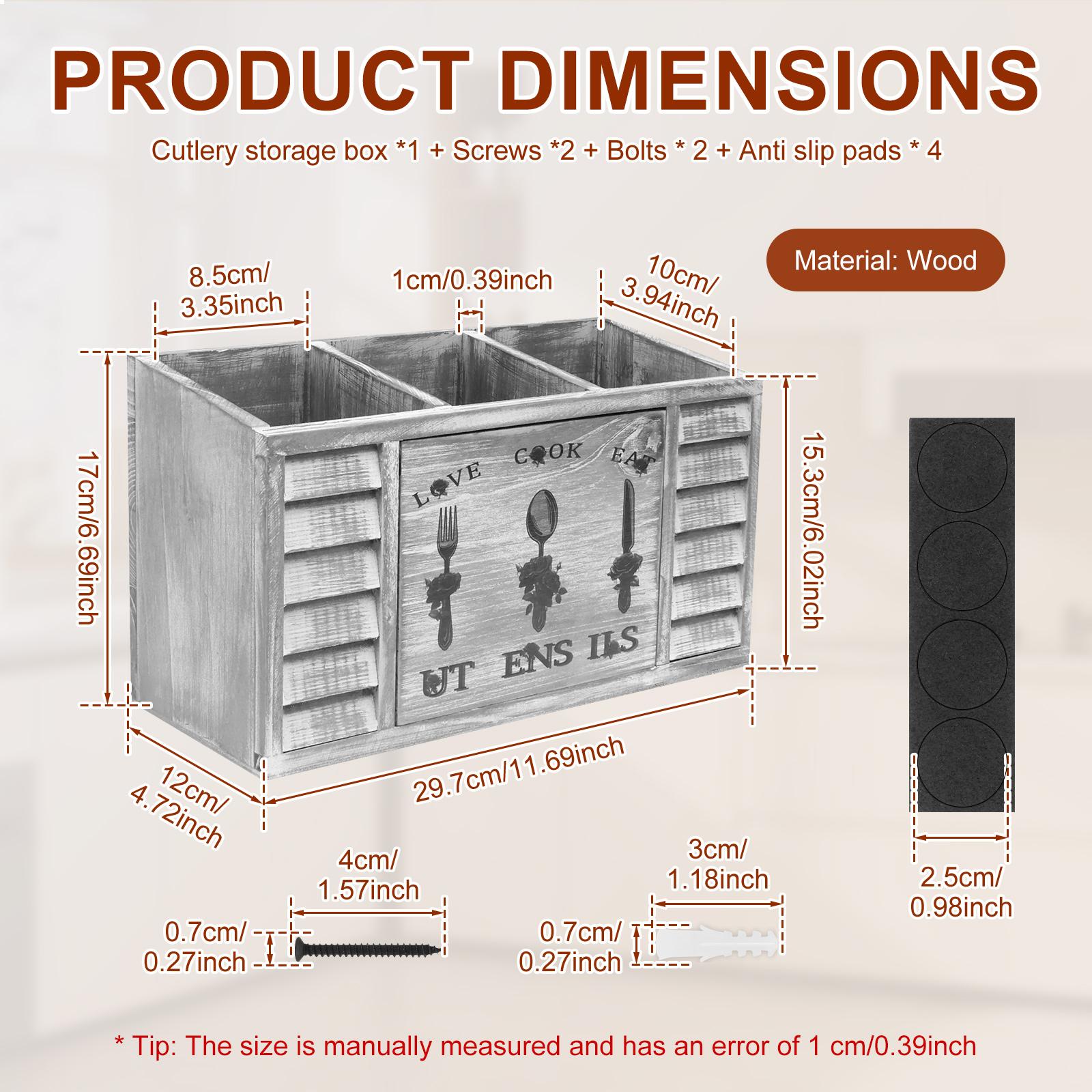 

Utensil Holder Wooden Kitchen Utensil Storage Box with 3 Compartment and Drainage Holes Desktop Knife Fork Chopsticks Organizer