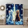 2Pcs Adorable Cat And Star Print Polyester Window Curtains Rod Pocket Design For Easy Hanging Home Decor Perfect For Bedroom