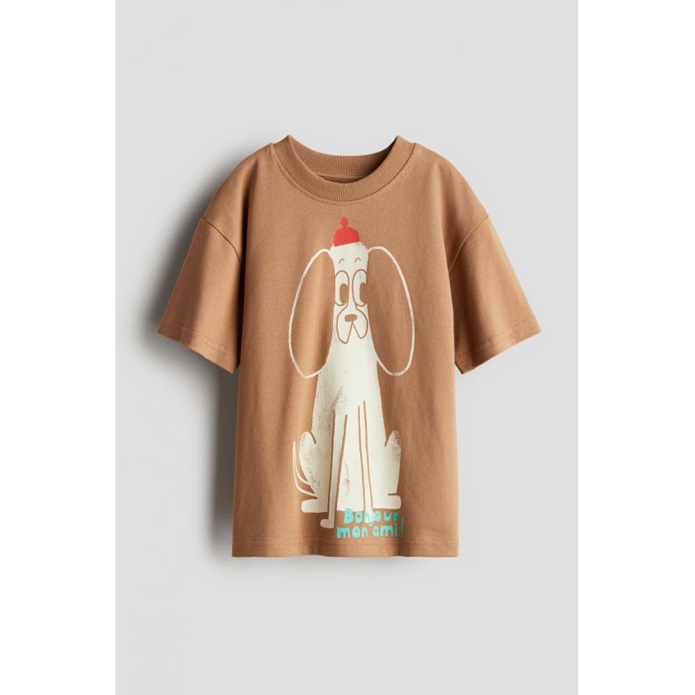 

Футболка из хлопка HM design бежевого цвета Bonjour Mon Ami