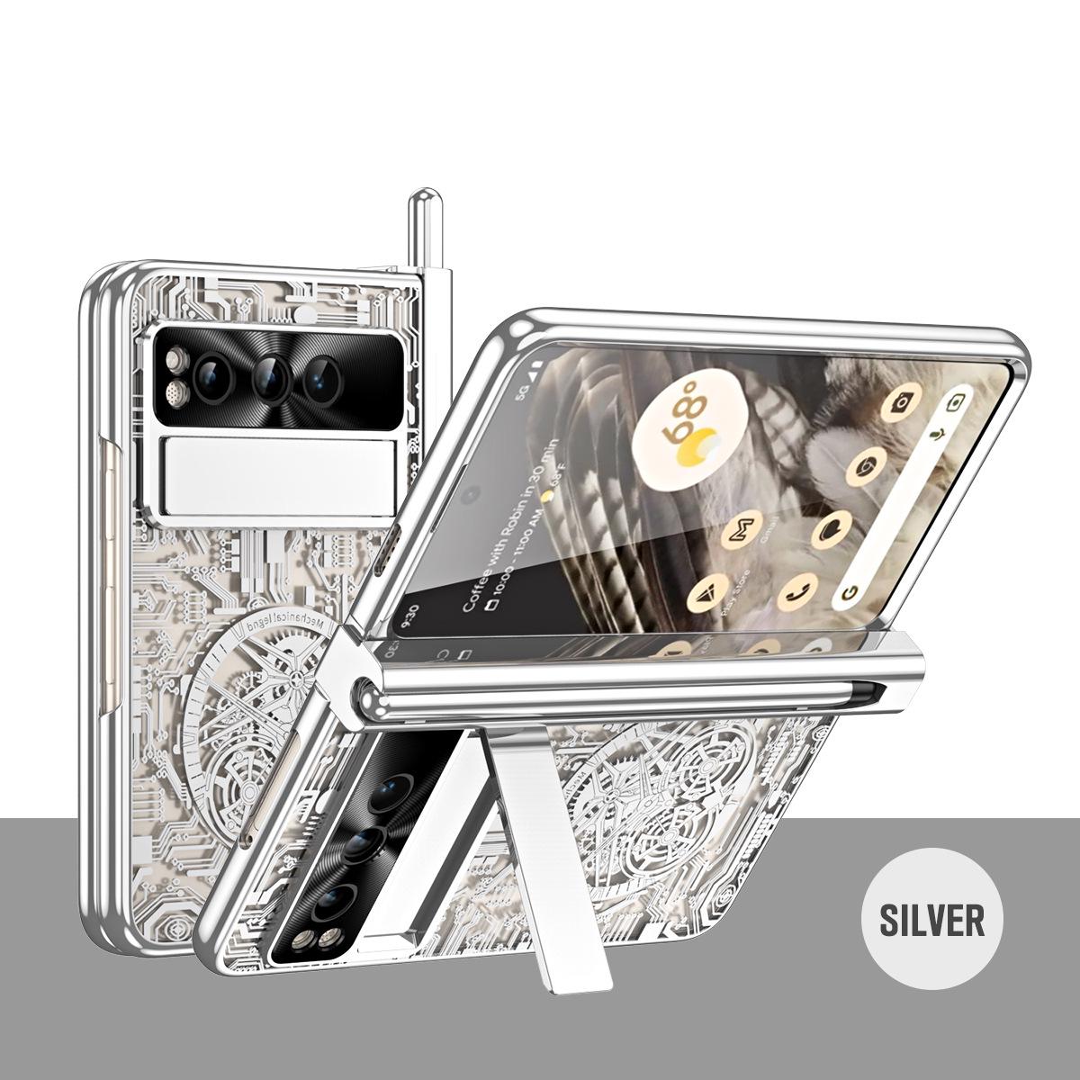 Google Pixel Fold Galvanisierte Handyhülle mit Stifthalterung, Vollständige Abdeckung, Sturzsicher, für Faltbildschirm. Google Pixel Fold gray