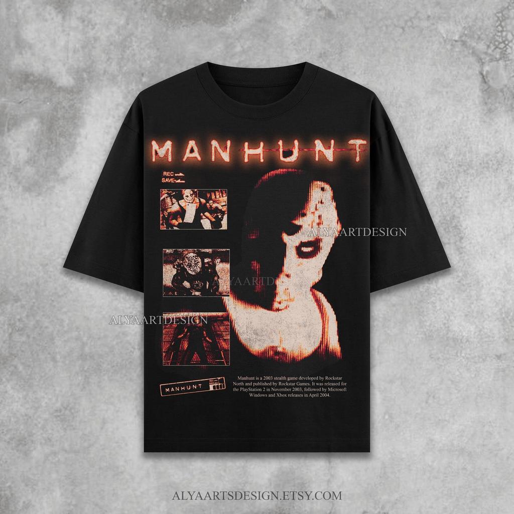 Vintage Manhunt PS2 Tee: Y2K Horror Game T-Shirt - Grunge Streetwear
