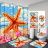 Starfish Decorative Shower Curtain Bathroom Set - Machine Washable, With 12 Hooks, Including Toilet Seat Cover And Bathtub Mat