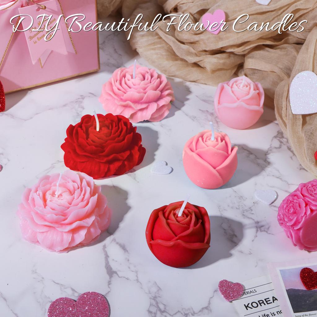 3 Pcs Flower Silicone Candle Molds, 3D Rose Peony Silicone Resin Soap Candle Molds Flower Fondant Cake Chocolate Mold, Candle