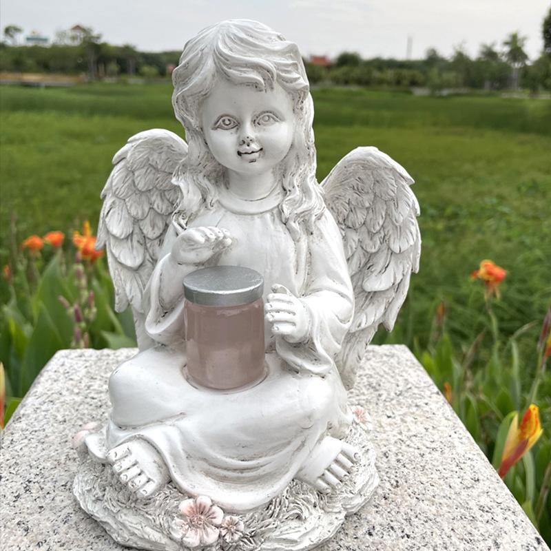 White garden girl angel ornament home garden solar boy resin decorative statue crafts