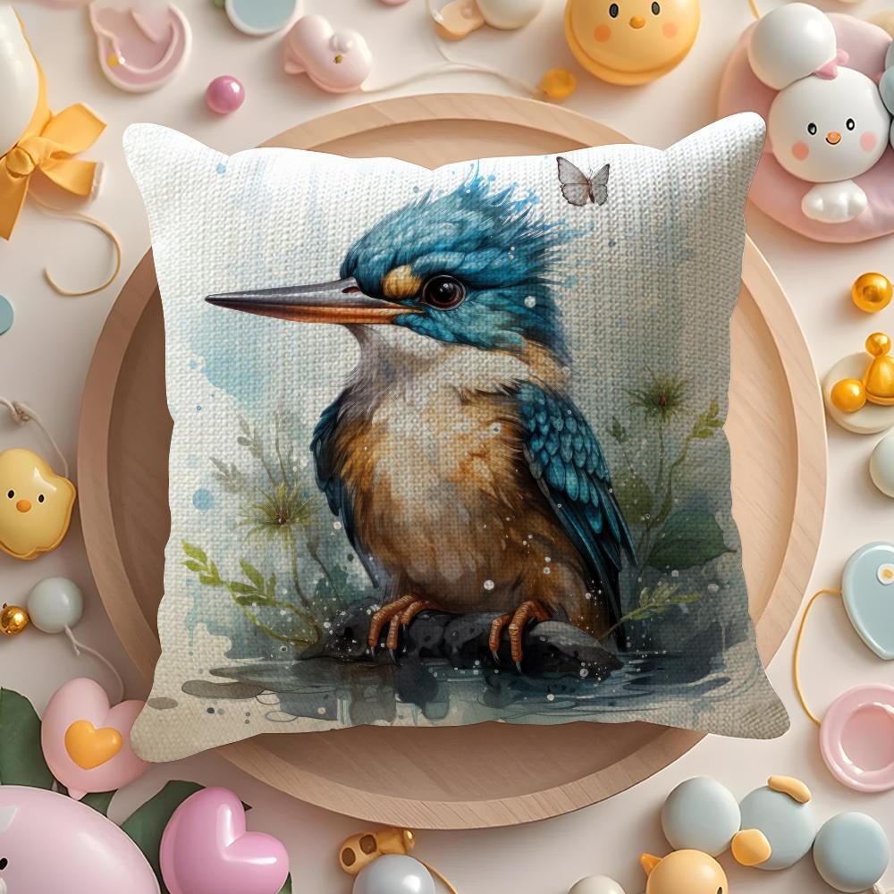 Kingfisher Watercolor Painting Pillow Case Pattern Printed Pillowcase For Living Room Sofa Cushion Cover Bedroom Decor