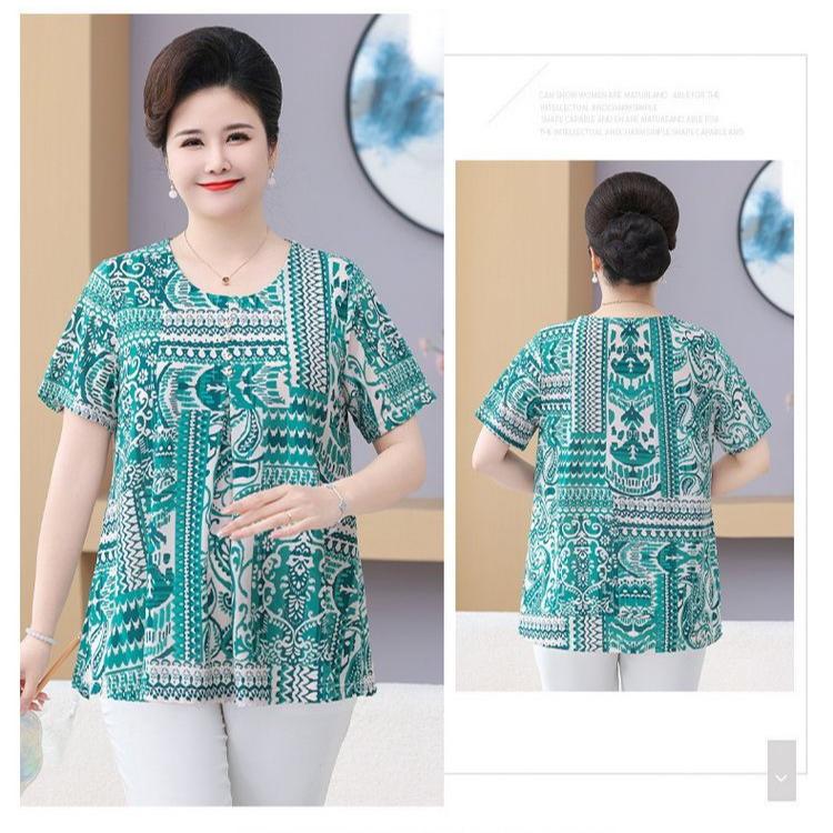 Summer Women's Print Blouse Loose Short Sleeve T-shirt Round Neck Plus Size Blouse 3XL-8XL