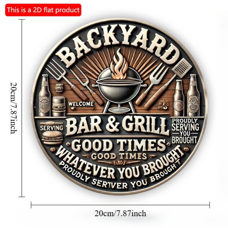 

2d Flat 20*20cm Round Wooden Signs, Backyard Bar and Grill Good Times Whatever You Broujht Retro Signs, Outdoor Barbecue Beer Themed Decoration. 20*20cm