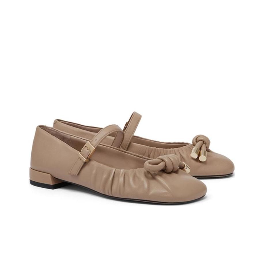 Charles & Keith Leather Knot Decoration Chunky Heel Mary Jane Shoes 1.9cm Women shoes Nude SL1-70920010_NUDE