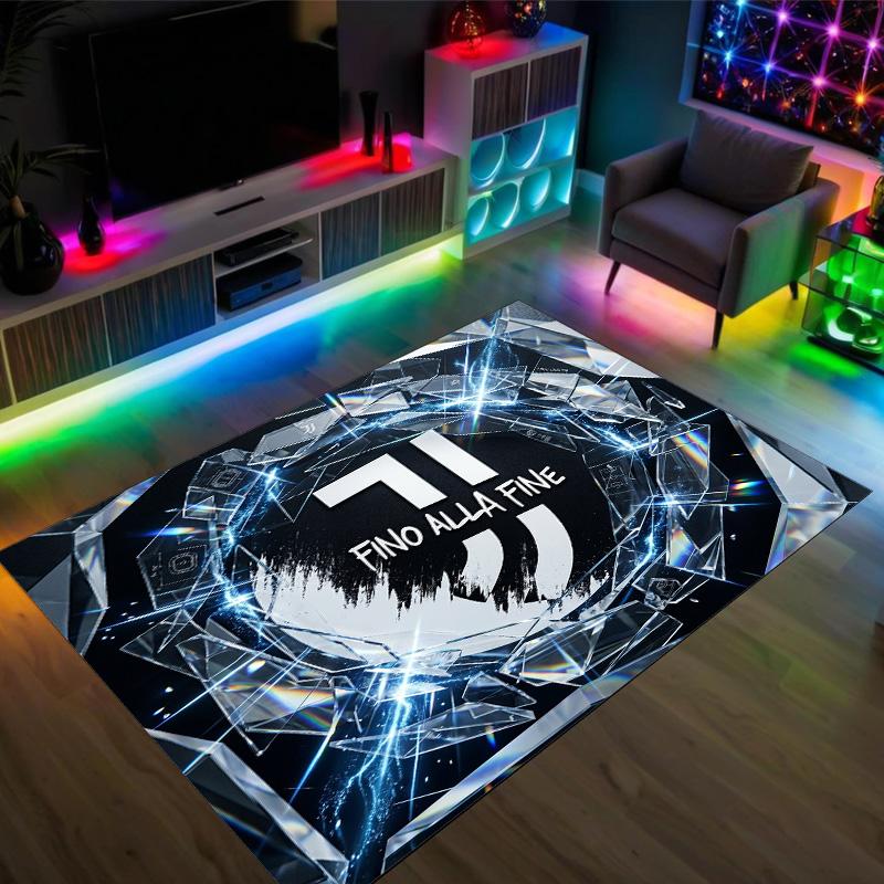 Juventus FC Design Kristall-Samt-Teppich Gemütlich Nicht?Rutschfester Teppich mit Aufdruck für Schlafzimmer Wohnzimmer Eingang