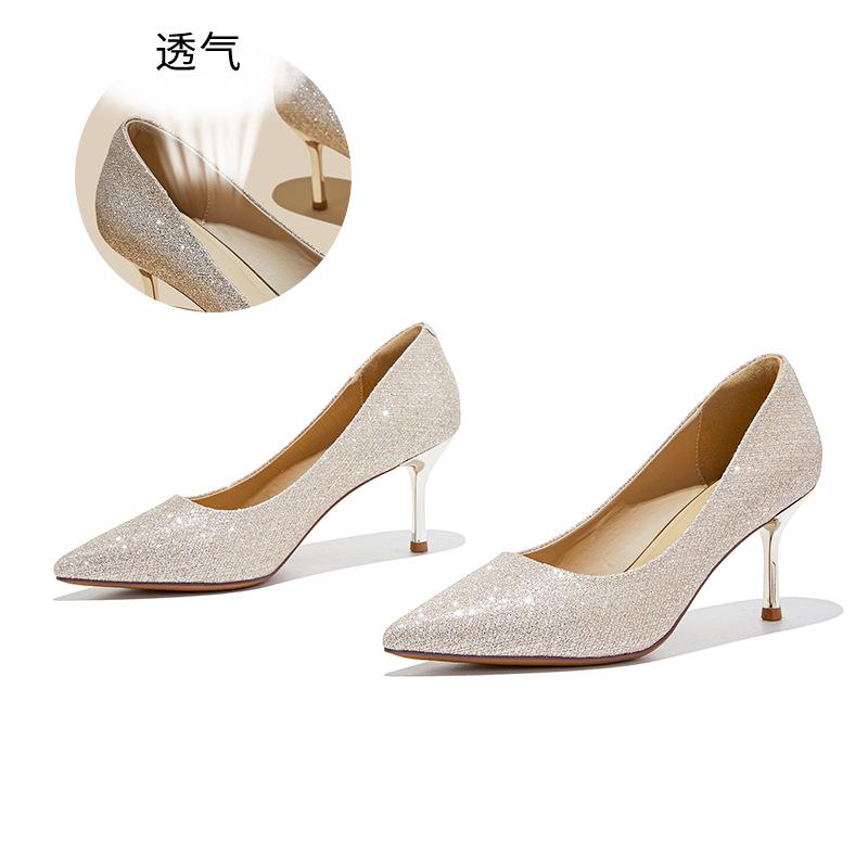 

The first layer of sheepskin insoles, high heels, spring new pointed tip, thin heel, shallow mouth single shoes, light luxury and high-end women s 35 золотой