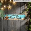 2D Flat, Stylized "Welcome To The Beach House" Metal Sign - Ocean Theme Wall Decor with Starfish and Shells Alumium Decorative Sign, Vintage Style