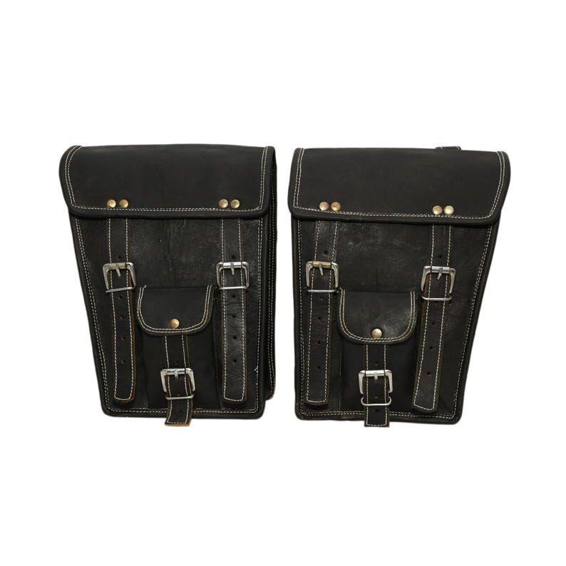 Handmade Leather Motorcycle Saddle Bags Vintage Bike Panniers, 2pc Set