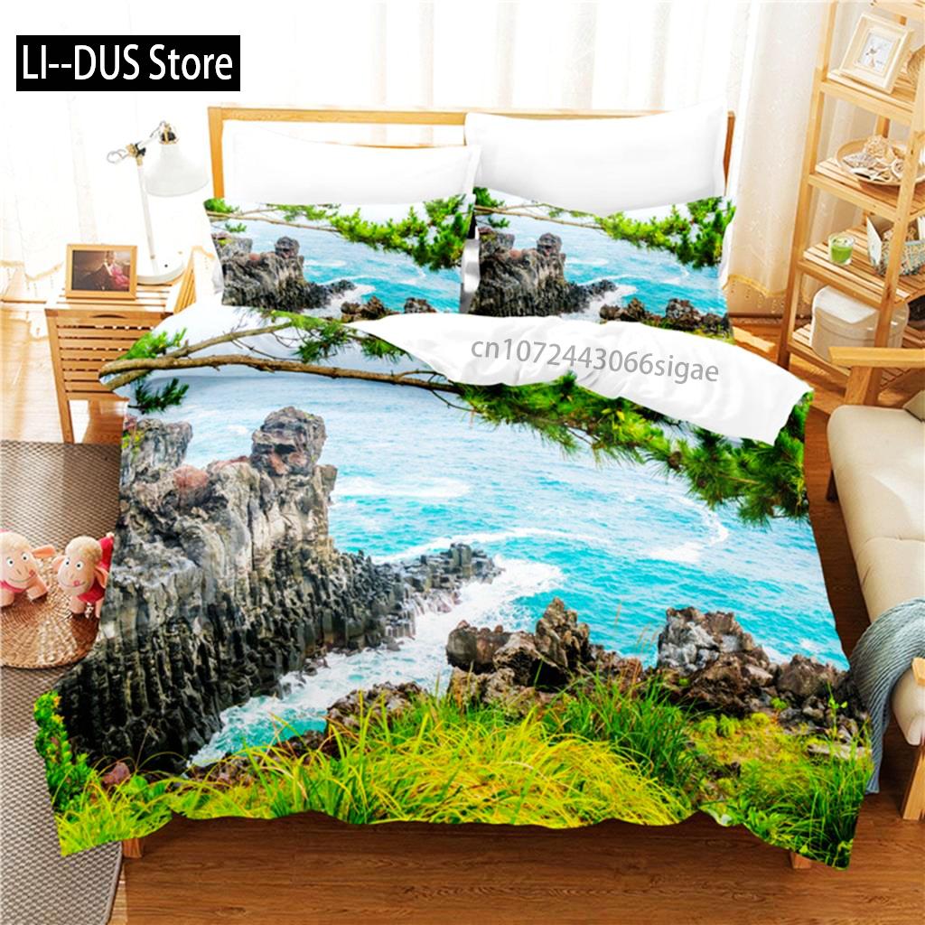 Comforter Beautiful Seaside Bedding Set 3D Bedding Digital Printing Queen Size Bedding Set Fashion Design