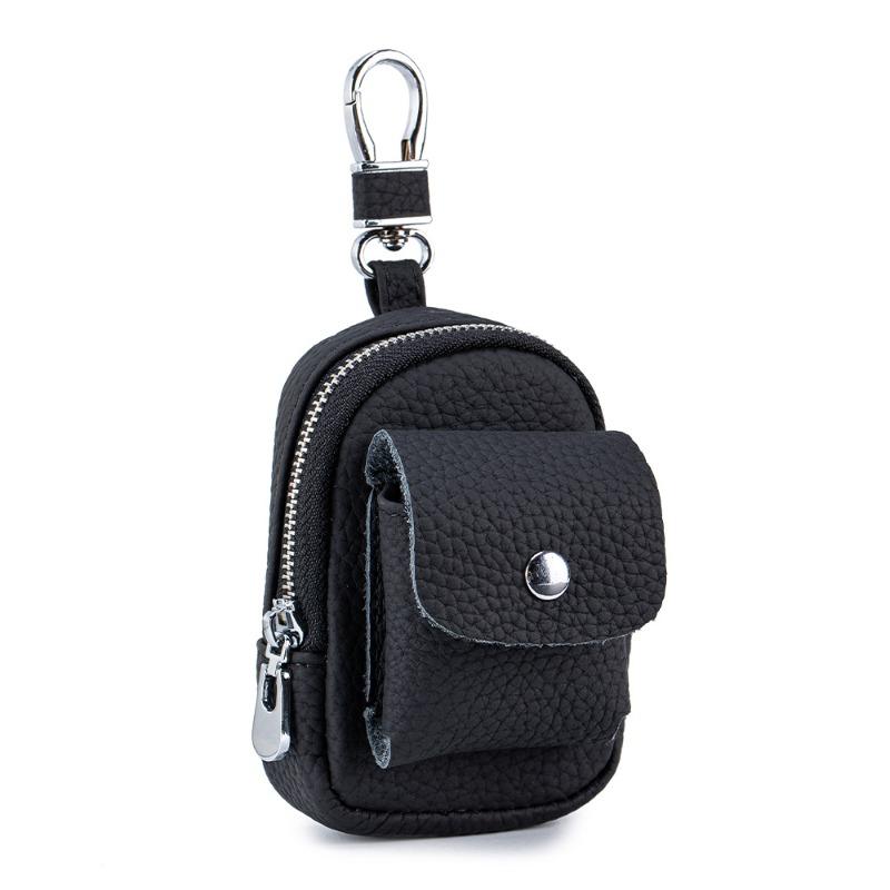 

New leather mini waist hanging golf bag, key bag, portable earphone storage bag, coin change bag for women чёрный