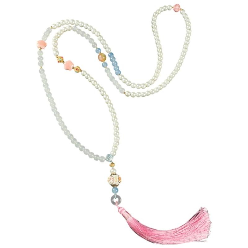 Women's Fashion Long Layering Beaded Fringe Necklace with Glass Stone Accents for Comfortable and Stylish Wear in Various Occasions