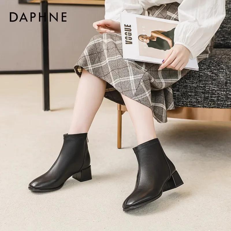 Fashion 2024 New Autumn Low-barrel Elastic Thin Leather Women's Boots Square Head Rear Zipper British Fashion Short Boots for Women